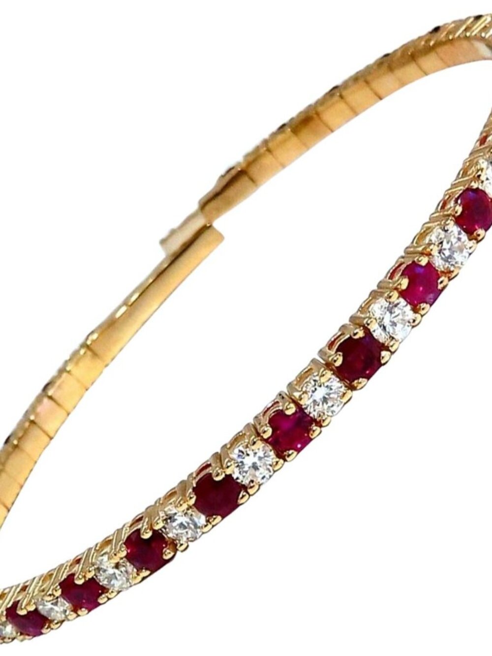 7.80ct natural round cut ruby diamonds bangle bracelet 14kt Flex*